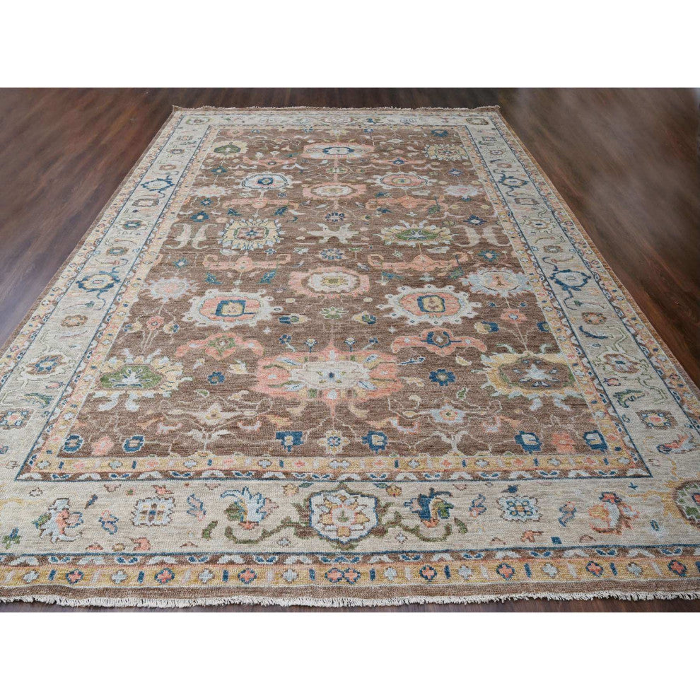 Camel Brown Oushak Design Hand Knotted Wool Oversize Oriental Rug  12'x17'9"