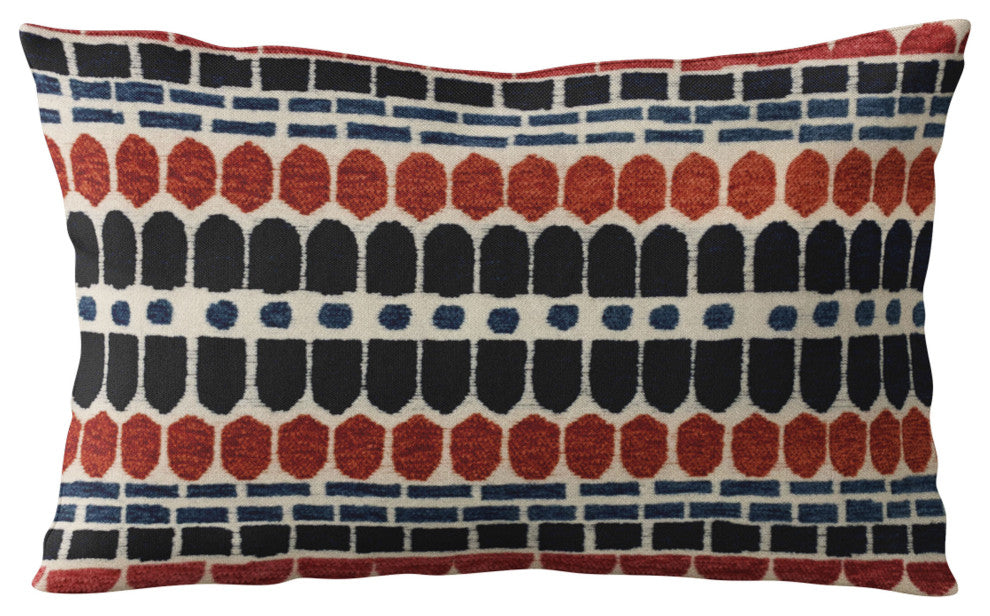 Plutus Red Blue Harmony Border Luxury Throw Pillow, 12"x20"
