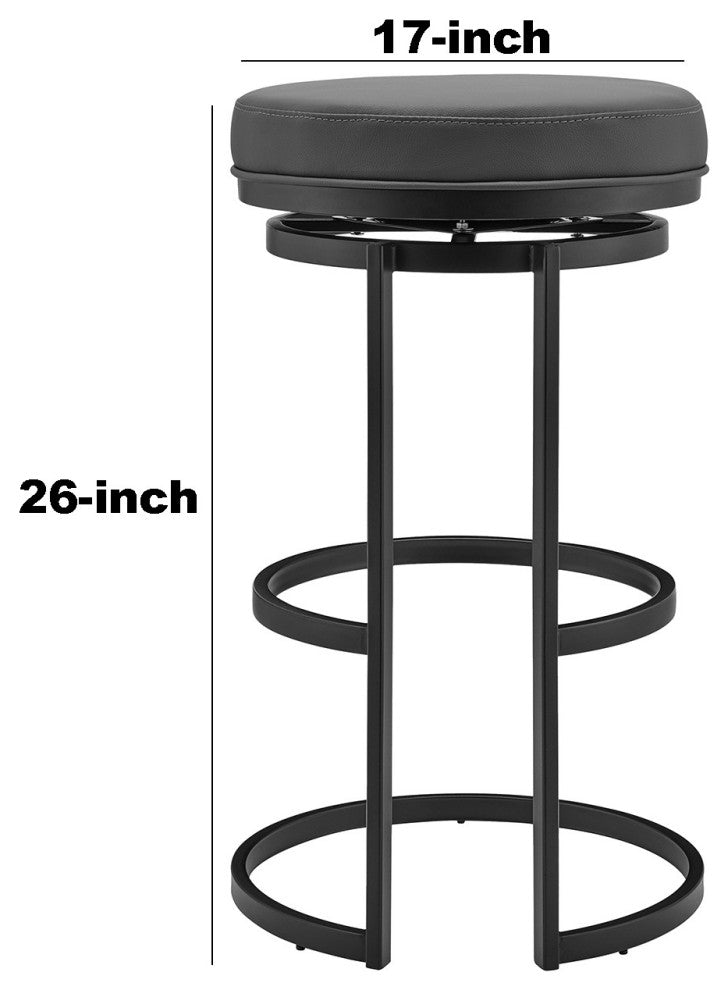 Benzara BM245976 Vander 26" Gray Faux Leather and Black Metal Swivel Bar Stool