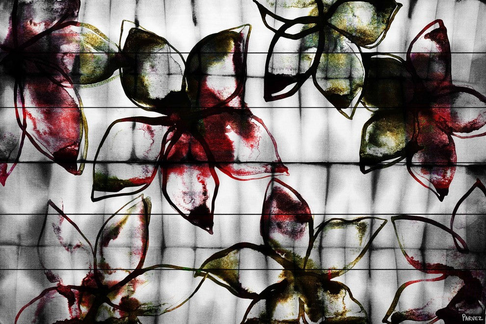 "Floral Outlines" Print on White Wood, 60"x40"