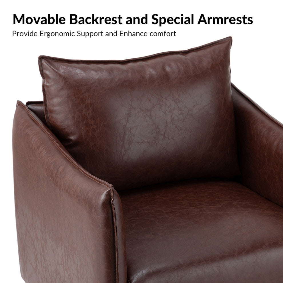 Traditional Leather Armchair With Metal Legs, Brown