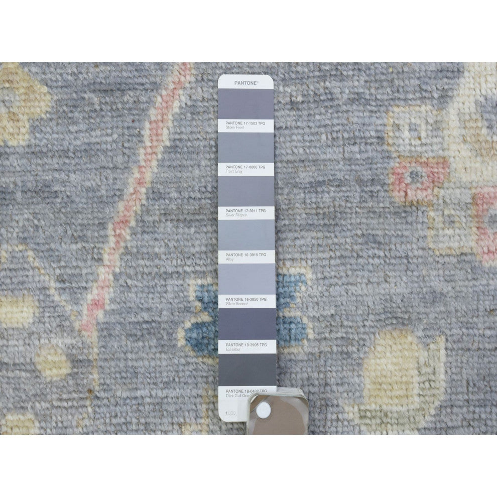 Stone Gray Hand Knotted Afghan Angora Oushak Soft Wool Oriental Rug, 8'2"x9'10"