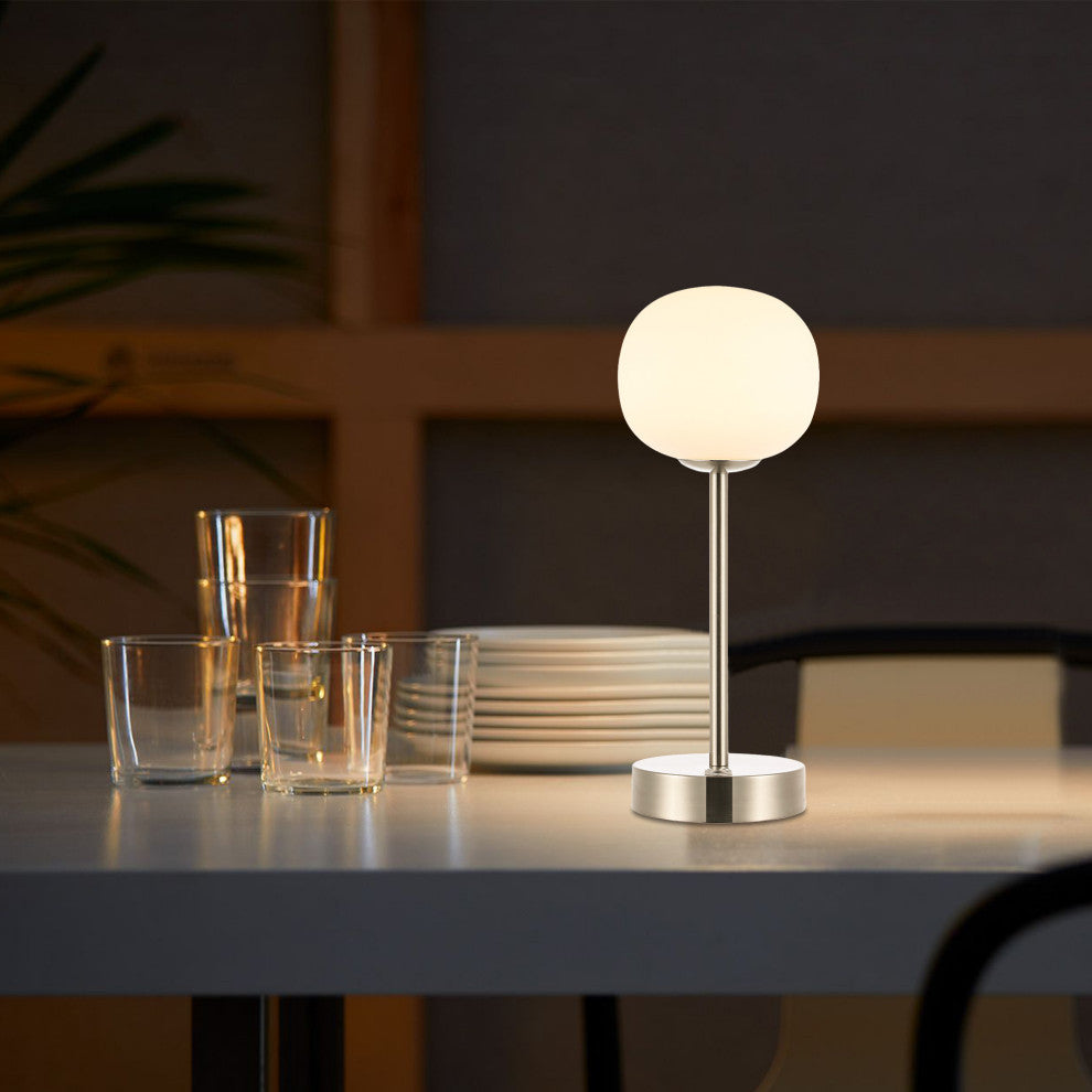 12.25" Modern Minimalist Iron Rechargeable Integrated LED Table Lamp, Nickel
