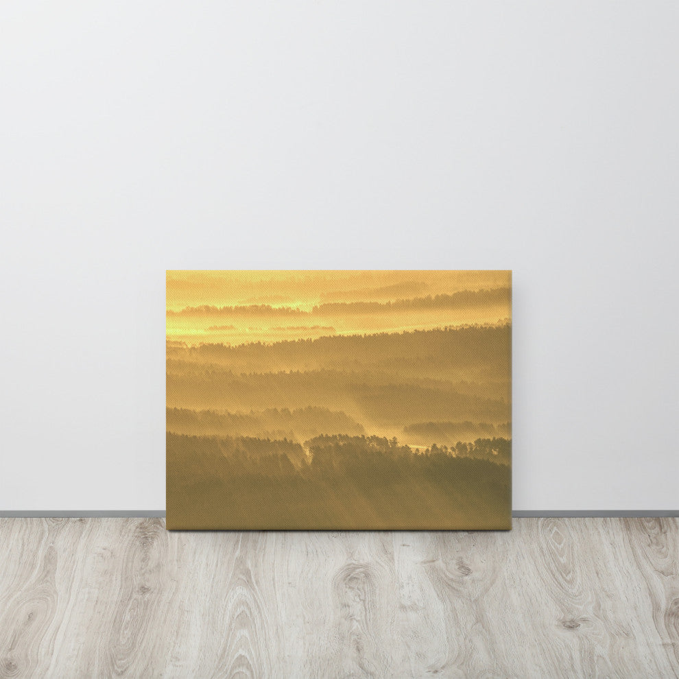 Golden Mist Valley - Hills & Mountain Range Landscape Canvas Prints, 18" X 24"