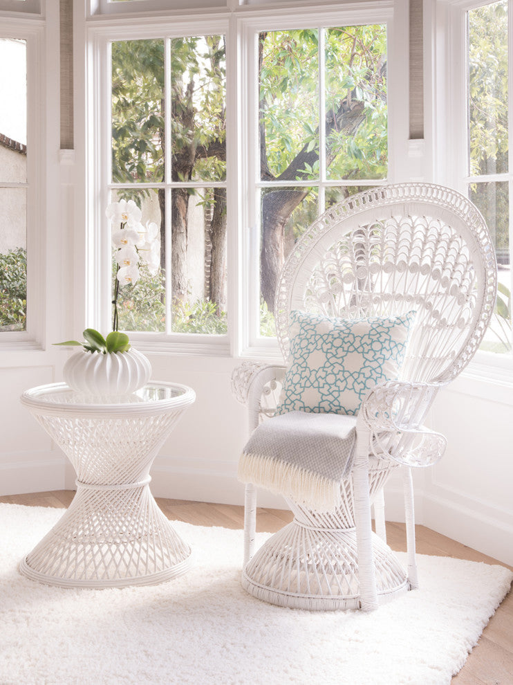 Peacock Rattan Side Table With Glass Top, White