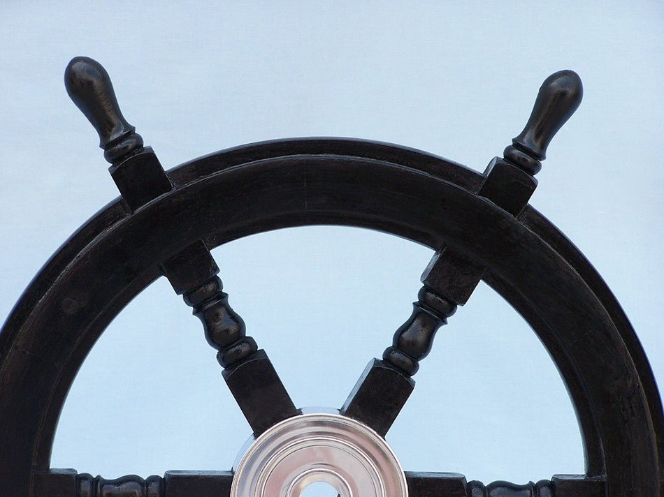 Pirate Decorative Ship Steering Wheel, Black Wood, 24"