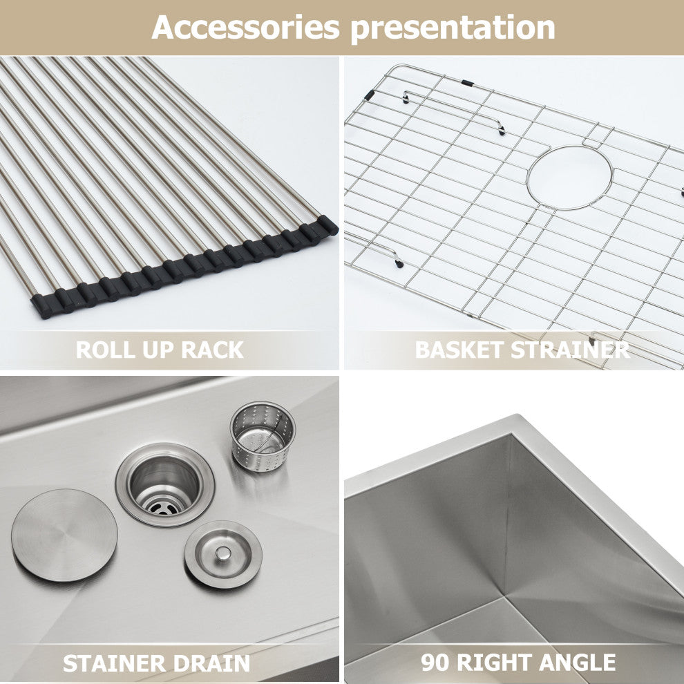 23 in Undermount Single Bowl 18G T-304 Stainless Steel Kitchen Sink Bar Sink