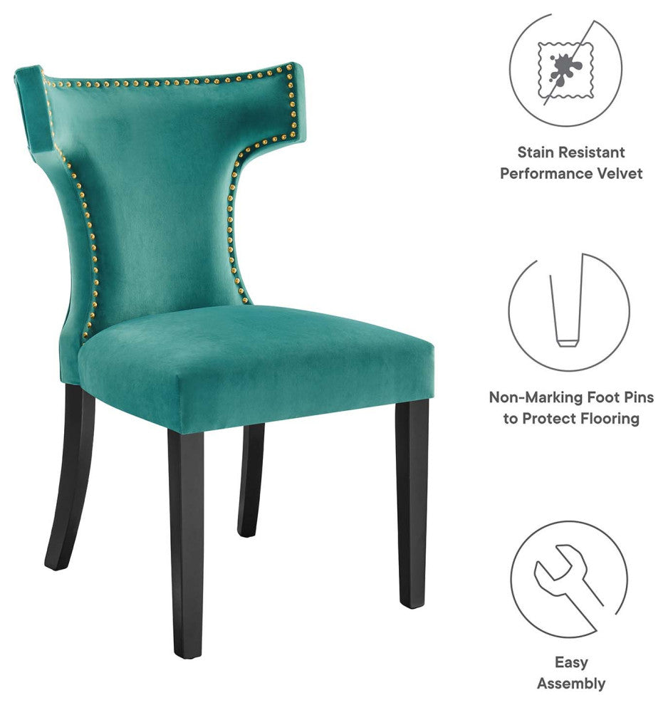 Dining Chair, Nailhead, Set of 2, Teal Blue, Velvet, Modern, Bistro Hospitality