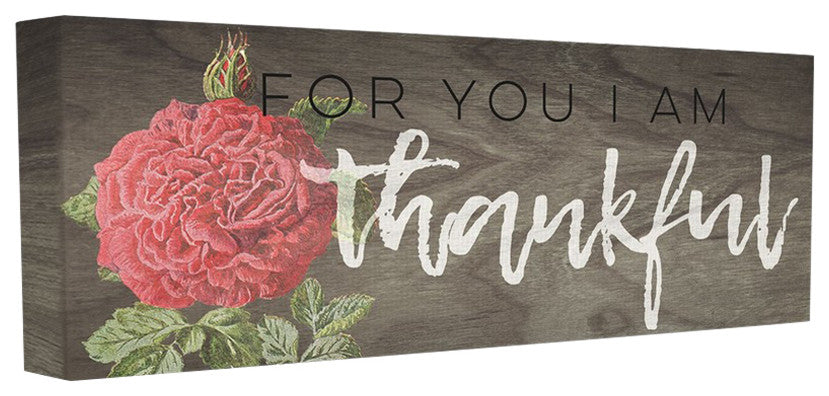 For You I Am Thankful Red Rose Oversized Stretched Canvas Wall Art, 13"x30"