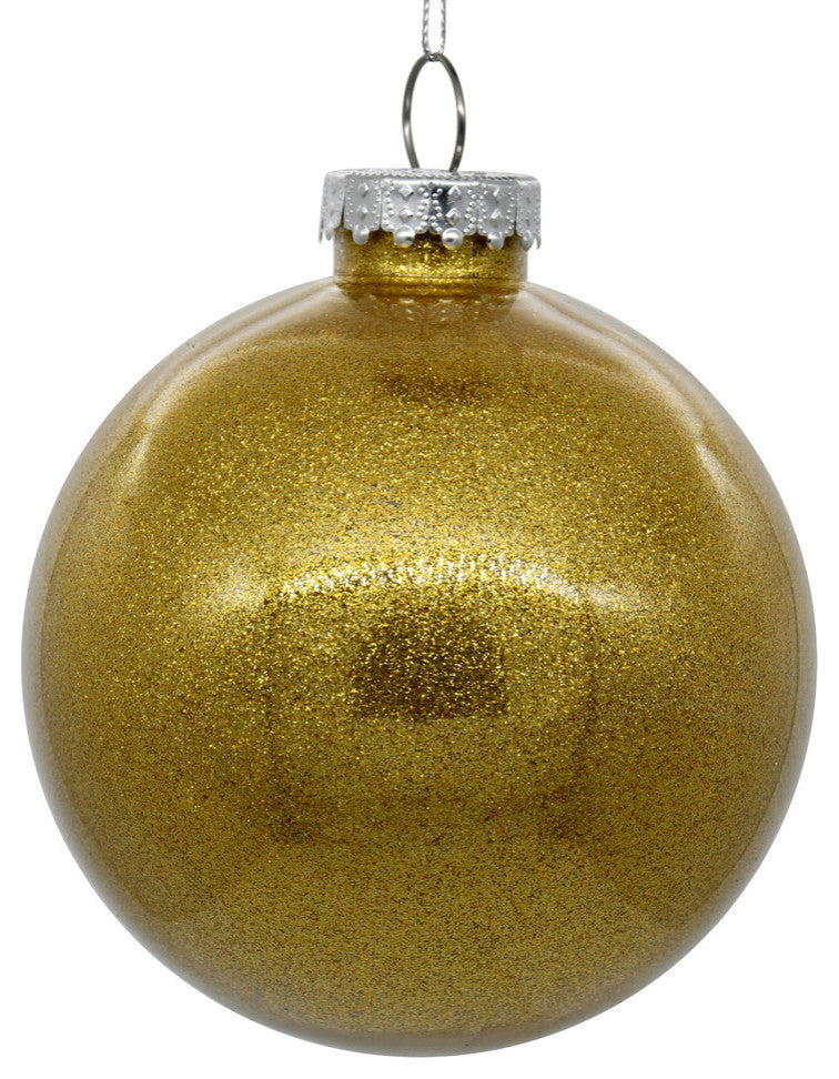 Clear Ornament With Glitter Interior , Honey Gold, 6"