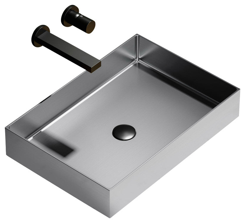 Giolla Modern Rectangular Vessel Sink, Brushed Silver