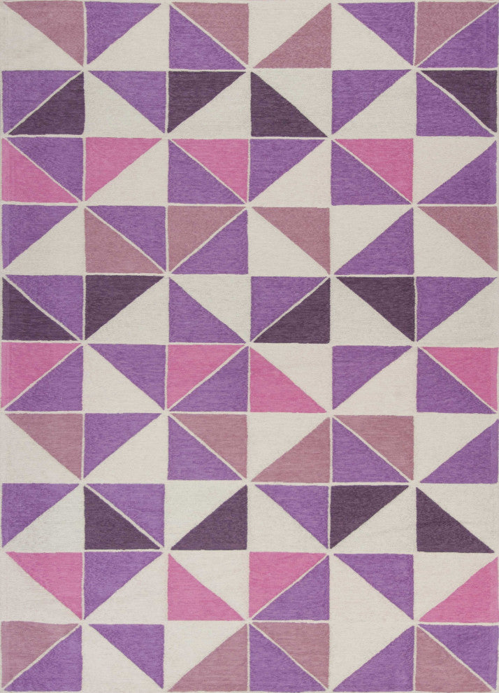 6'7" x 9'6" Polyester Ivory Pink Area Rug
