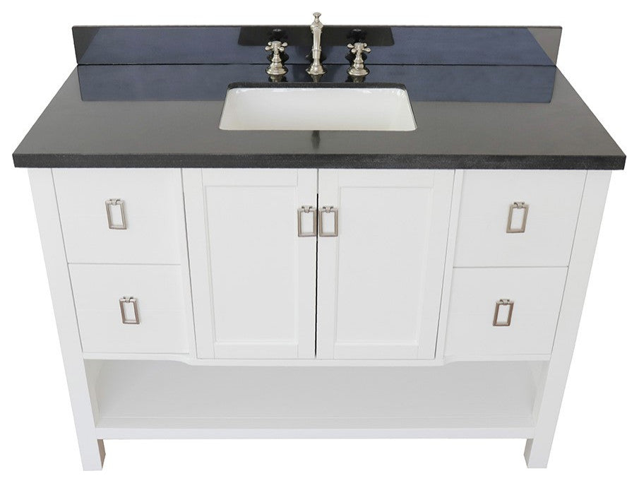 49" Single Vanity, White Finish With Black Galaxy Top