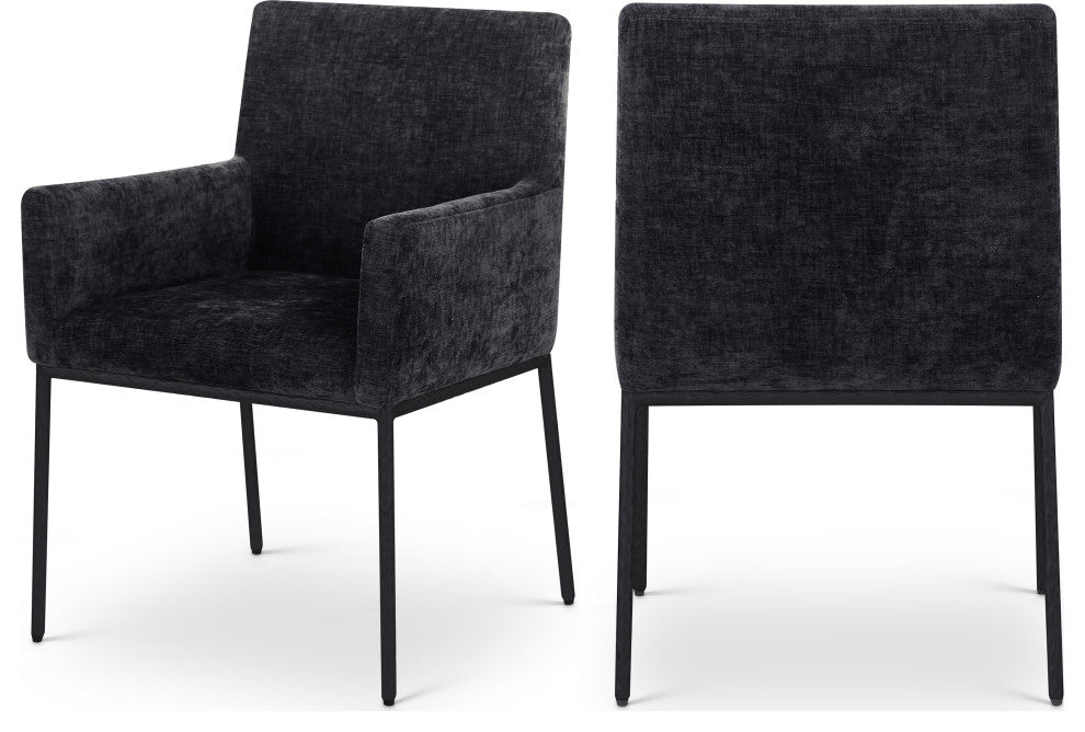 Reeves Upholstered Dining Chair, Black, Chenille , AC,  Matte Black, Set of 2