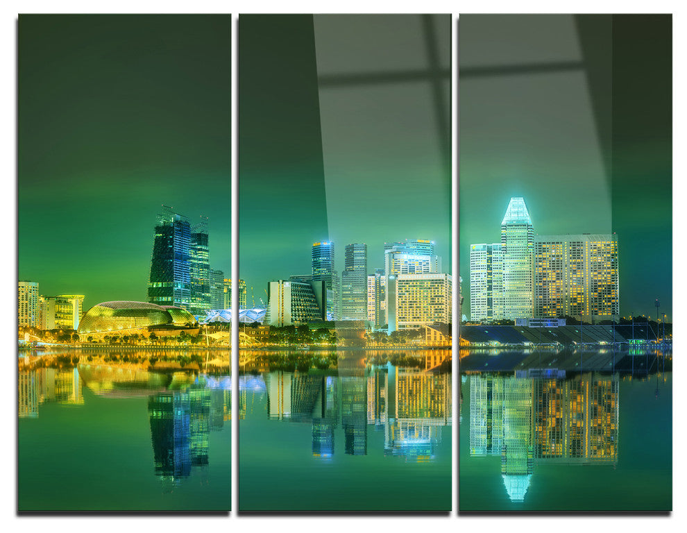 "Singapore View from Marina Bay" Skyline Photo Metal Wall Art, 3 Panels, 36"x28"