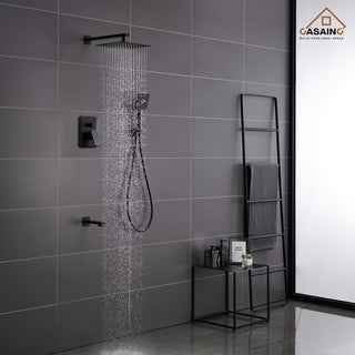 9inch Shower System Brushed Nickel Dual Head Waterfall Shower Bar System, Matte Black