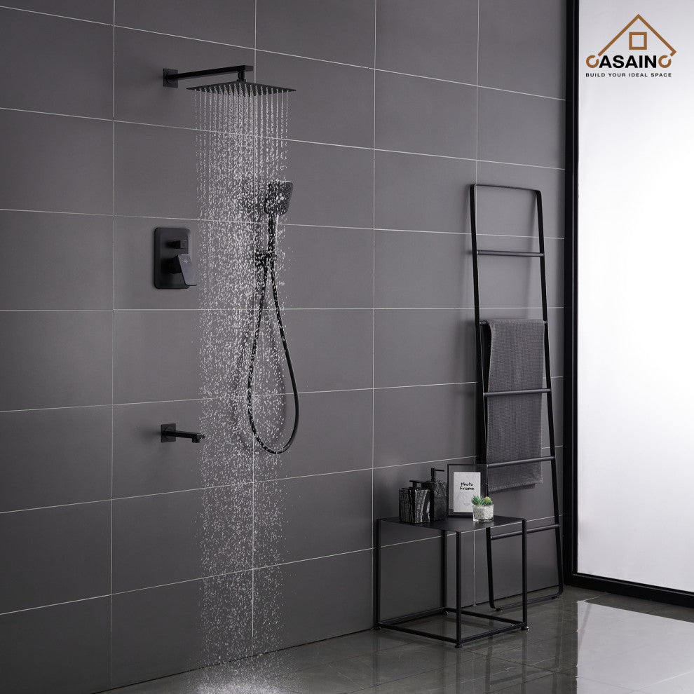 9inch Shower System Brushed Nickel Dual Head Waterfall Shower Bar System, Matte Black
