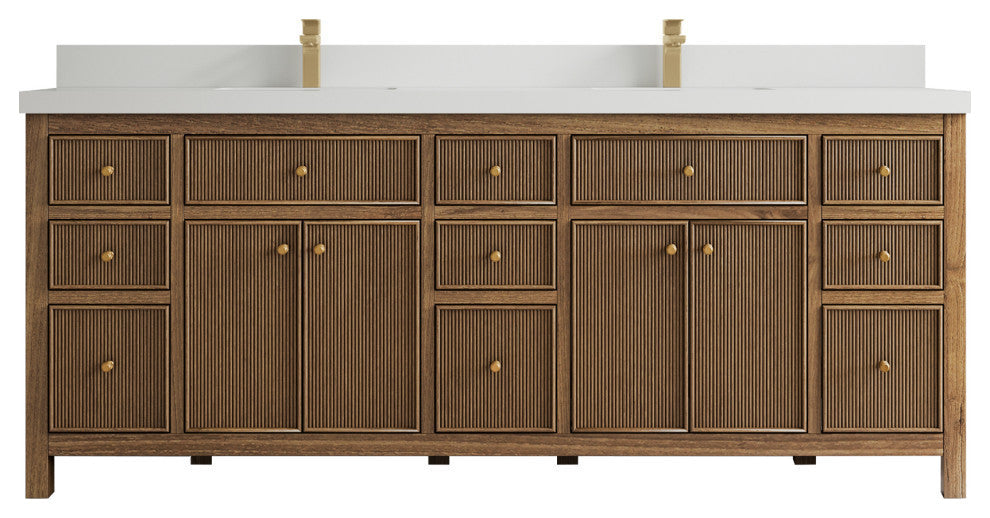 Sonoma Teak 84 Double Sink Bath Vanity in Dark Natural with 2" White Quartz