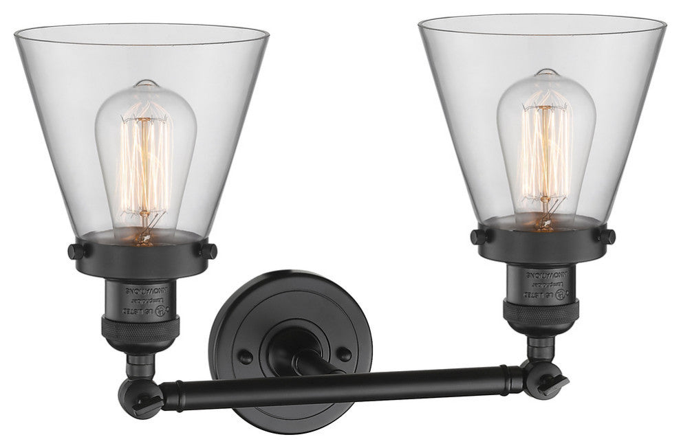 Small Cone 2-Light LED Bath Fixture, Matte Black, Glass: Clear