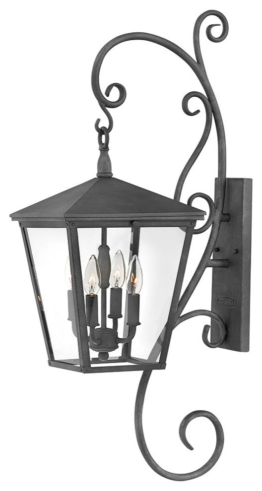 Hinkley Trellis Extra Large Wall Mount Lantern With Scroll, Aged Zinc