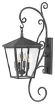 Hinkley Trellis Extra Large Wall Mount Lantern With Scroll, Aged Zinc