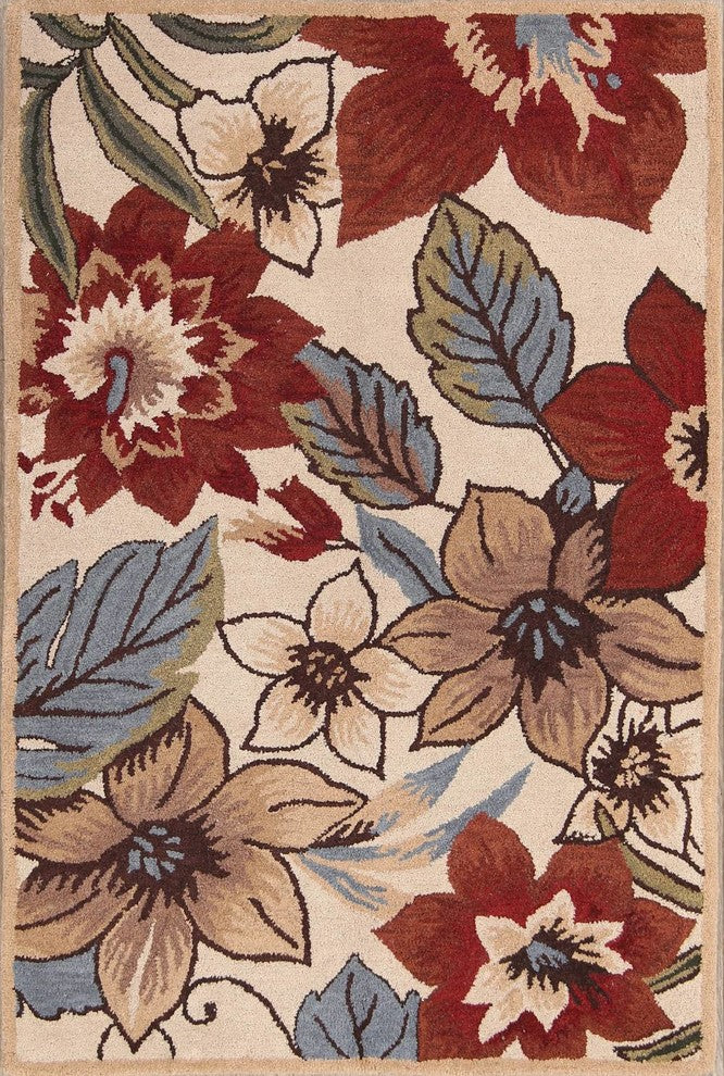 Transitional Hand Tufted Floral Oriental Oushak Area Rug, Multi, 4x6''