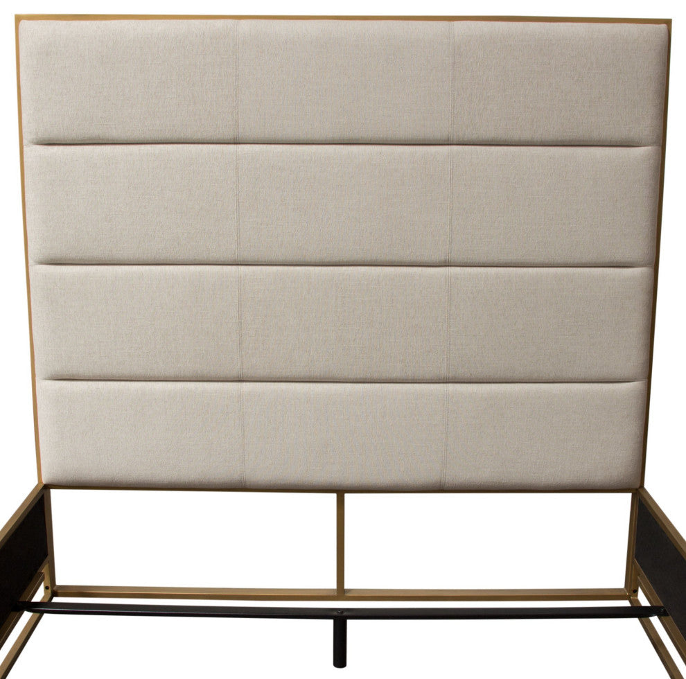 Empire Queen Bed With Gold Metal Frame, Sand Fabric