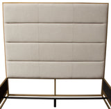Empire Queen Bed With Gold Metal Frame, Sand Fabric