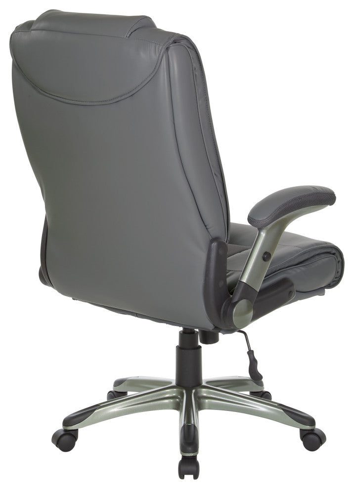 Executive Bonded Leather Chair with Titanium Coated Flip Arms, Charcoal Grey