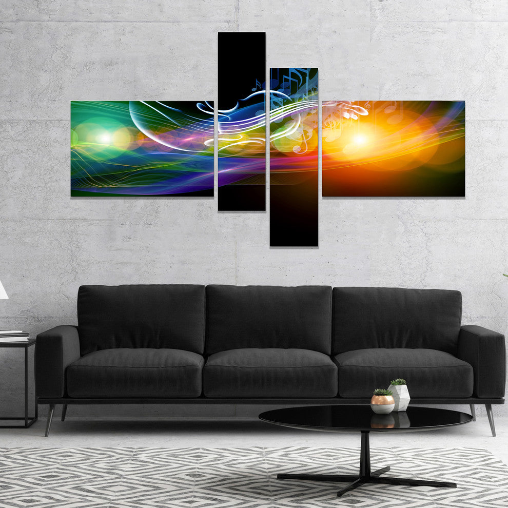 Waves of Music Fractal Design, Abstract Canvas Wall Art Print, 60"x32", 4 panels