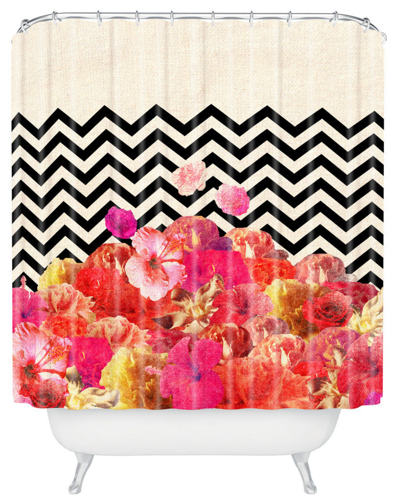 Bianca Green Chevron Flora 2 Shower Curtain