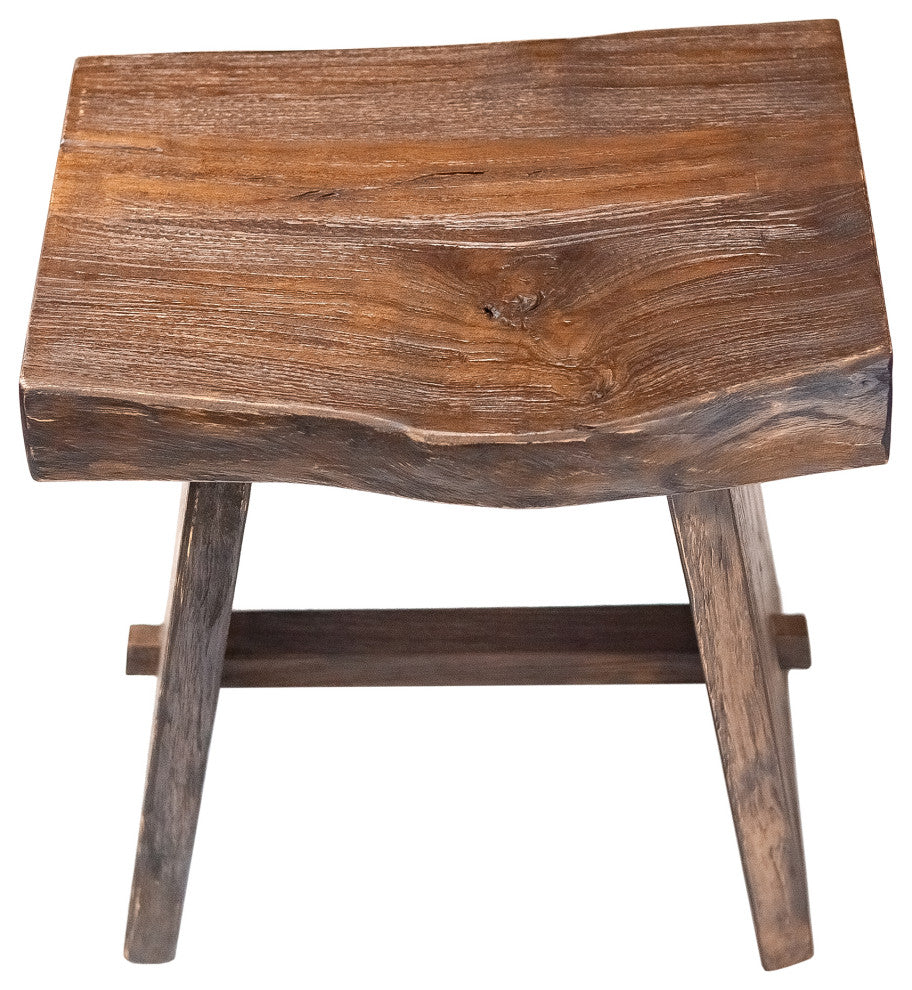 Nordic Style Teak Stool with Curved Seat