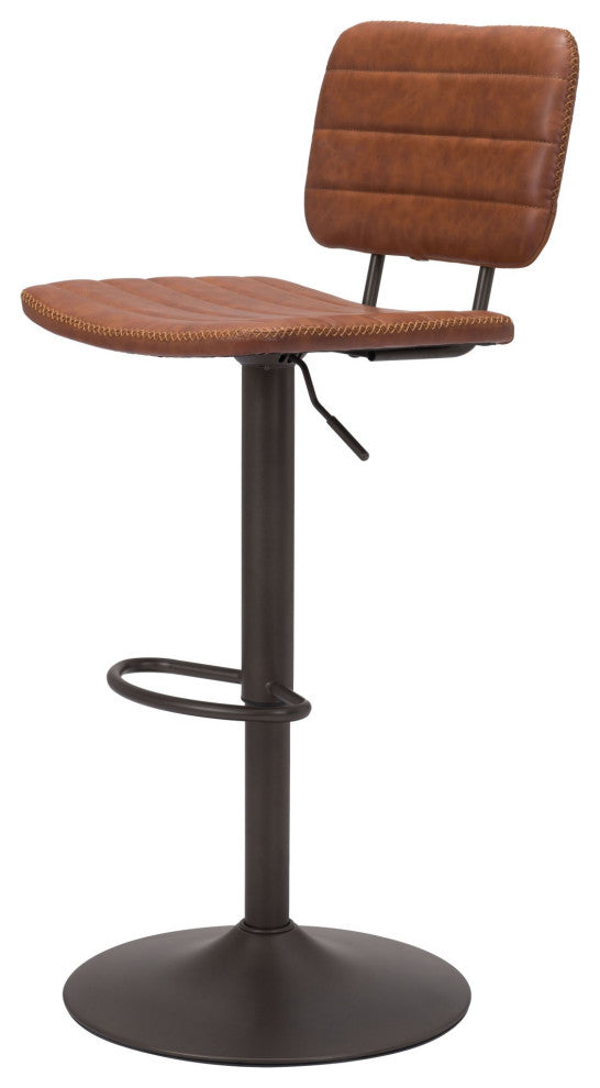 Bar Stool Chair Barstool, Faux Vinyl Leather, Steel, Vintage Brown, Bronze
