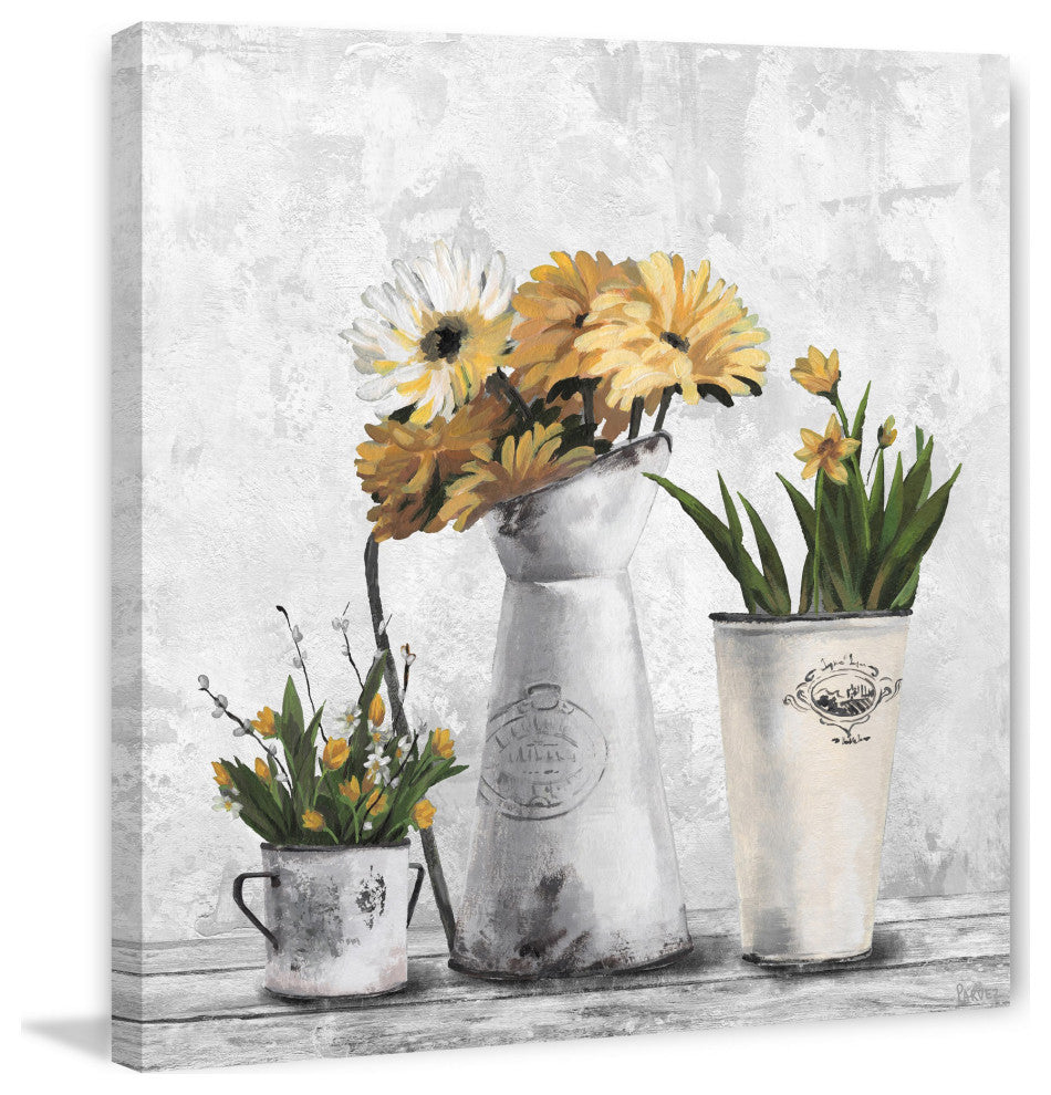 "Glowing Yellow Flowers" Painting Print on Wrapped Canvas