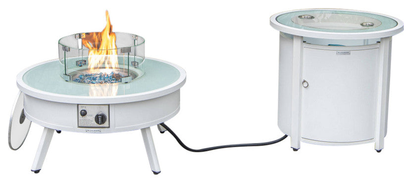 LeisureMod Walbrooke Round Fire Pit Table and Tank Holder, White