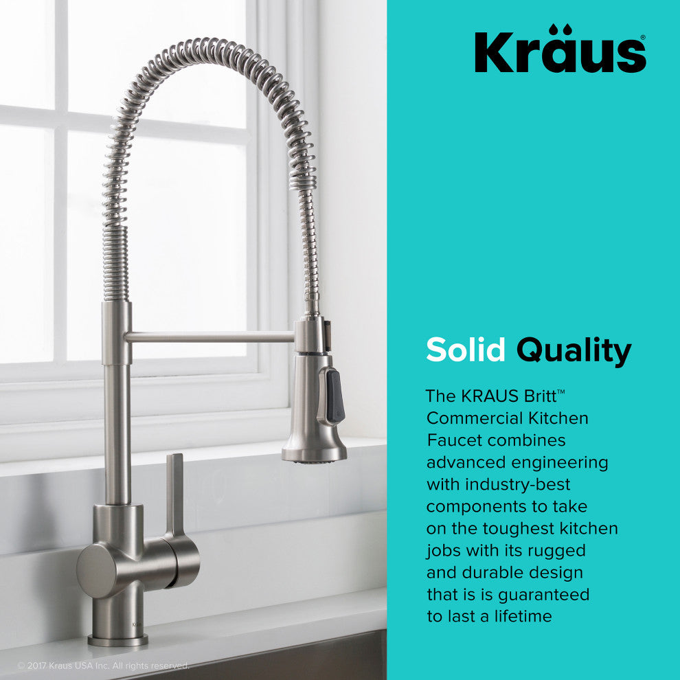 Britt Commercial Style 3-Function Pull-Down 1-Handle 1-Hole Kitchen Faucet, Spot Free Stainless Steel With Soap Dispenser