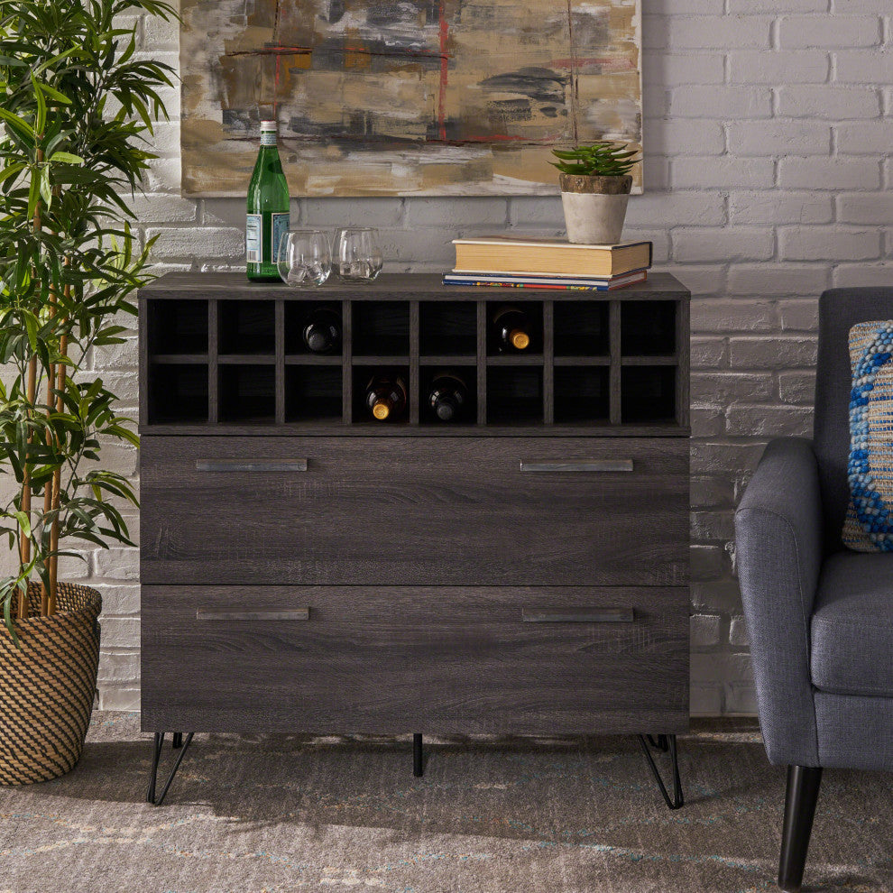 GDF Studio Annabelle Mid Century Finished Faux Wood Wine and Bar Cabinet, Sonoma