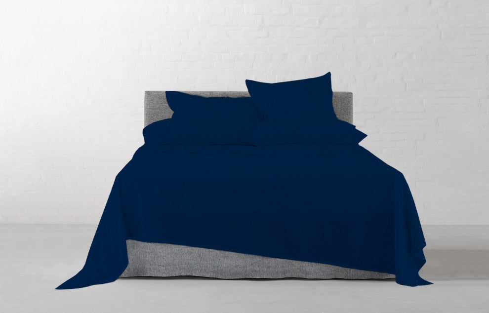 Organic Cotton Sateen Wrinkle Resistant Flat Sheet, Navy Blue, King