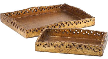 Wooden Trays, Set of 2, Gold