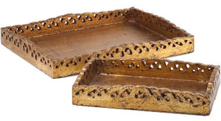 Wooden Trays, Set of 2, Gold