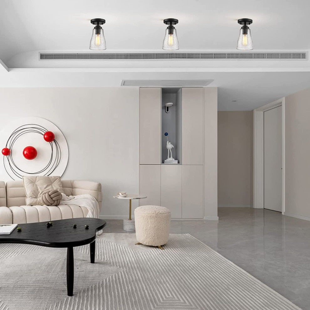 Black Semi Flush Mount Ceiling Light, Glass