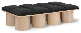 Pavilion Boucle Fabric Upholstered 8-Piece Modular Bench, Black, Natural Finish