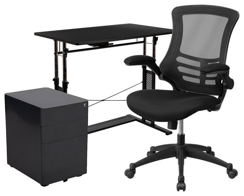 3-Piece Office Set, Black Computer Desk, Office Chair and Mobile Filing Cabinet