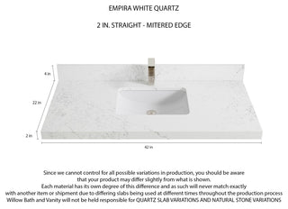 Malibu Mango 42 Single Sink Bath Vanity in White Washed 2" Empira Quartz