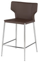 Wayne Counter Stool, Leather, Brushed Stainless Steel Legs, Mink Tan