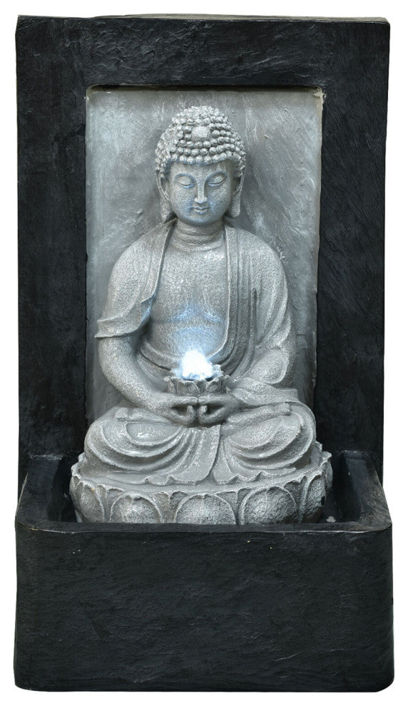 24" Buddha Wall Statue Indoor/Outdoor Garden Fountain, LED Lights