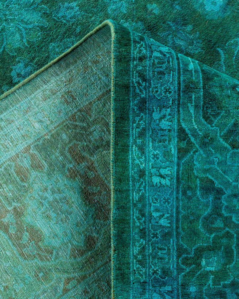 Overdyed, One-of-a-Kind Hand-Knotted Area Rug Green, 6'3"x9'1"