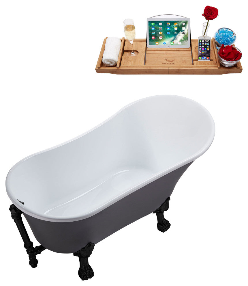 55" Streamline N355BL-BL Clawfoot Tub and Tray With External Drain