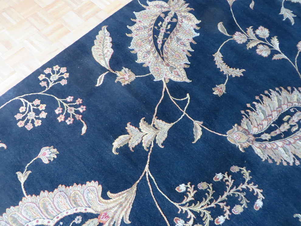 9x12 Hand Knotted Black Agra With Silk Oriental Rug