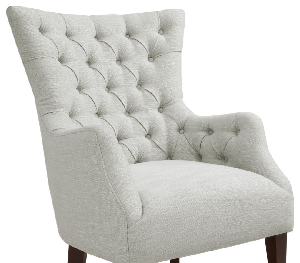 Hannah Armed Button Tufted Wing Chair, Ivory